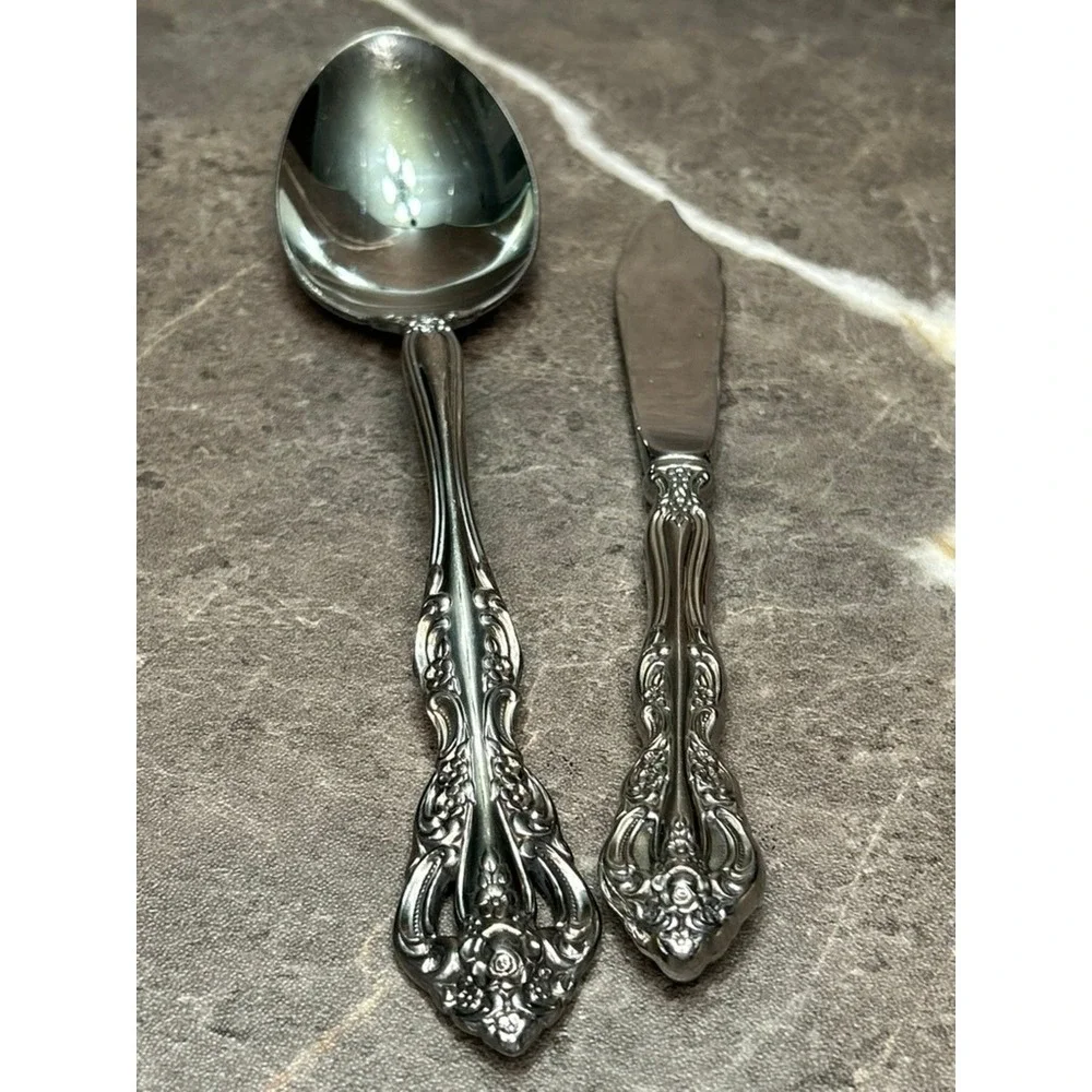 Oneida Michelangelo Stainless Flatware Serving Spoon and Master Butter Knife Set